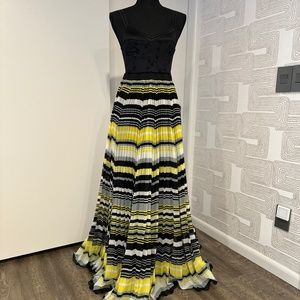 Free People California Sunrise Maxi Dress Yellow Black Striped Pleated